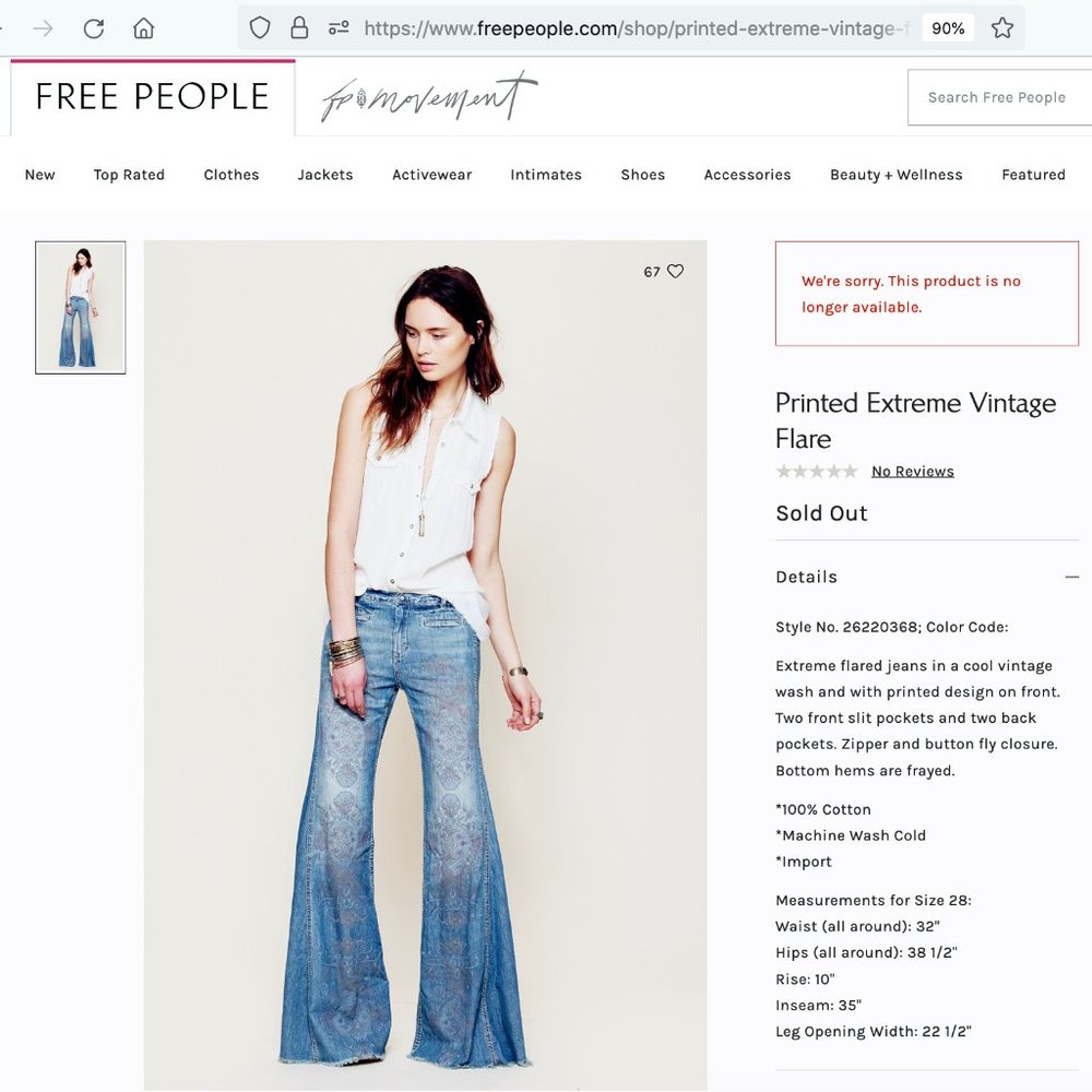 Super Rare Free People Printed Extreme Vintage Flare Size 29 - Picture 14 of 15